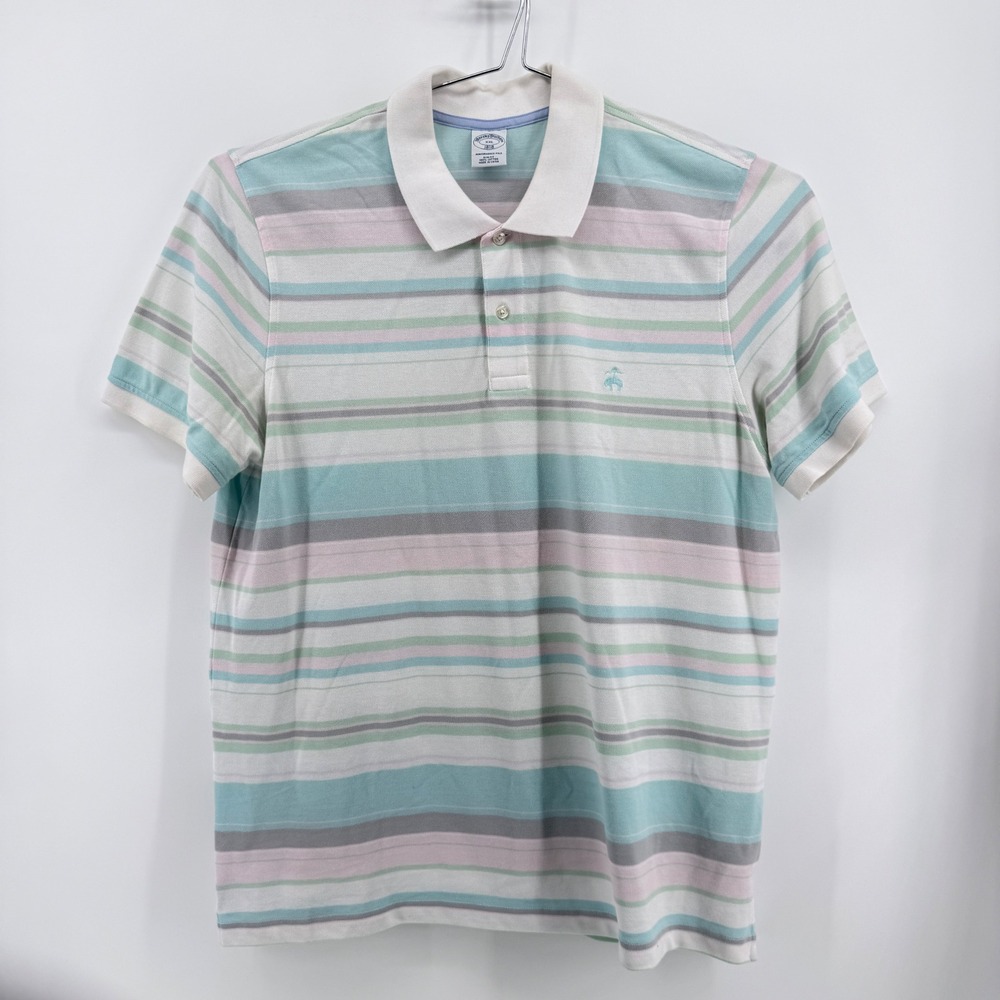 Brooks Brothers Polo Shirt Mens XXL Slim Fit Cotton Multi Pastel Stripe